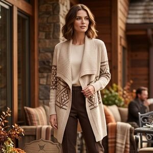 Love Stitch Women's Neutral Cream Southwestern Soft Knit Cardigan Size Medium